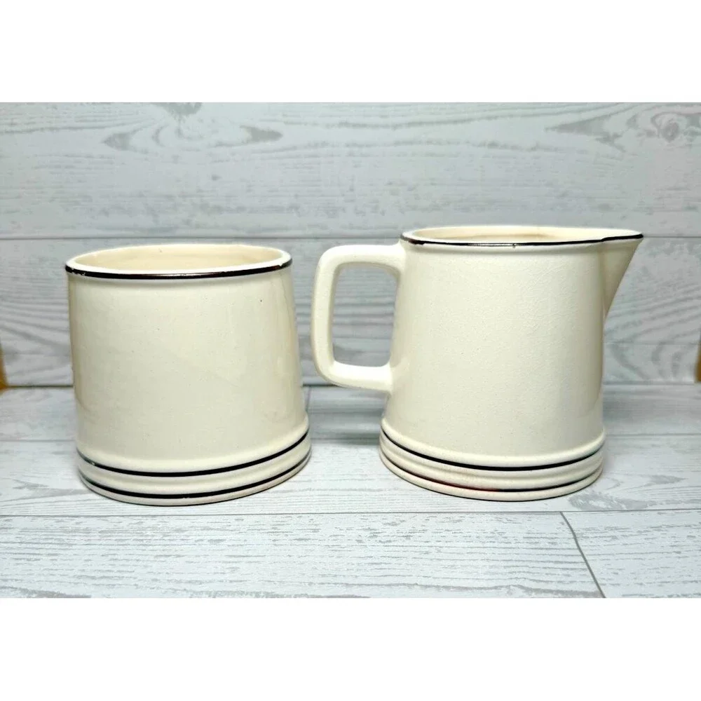 Vintage Yellow Brick and Brown Cast Iron Ceramic Cream and Sugar Set
